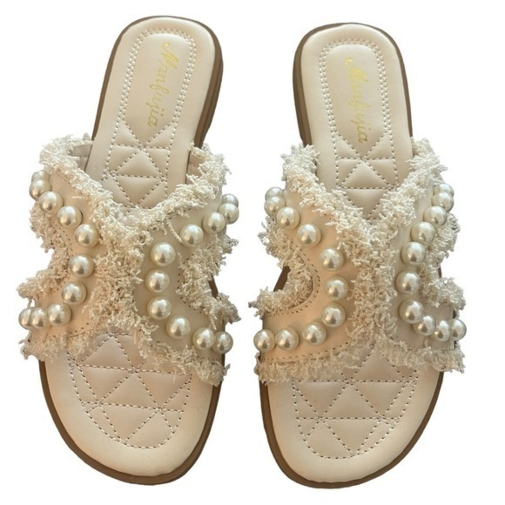 Ivory Pearl Flat Slide Sandal